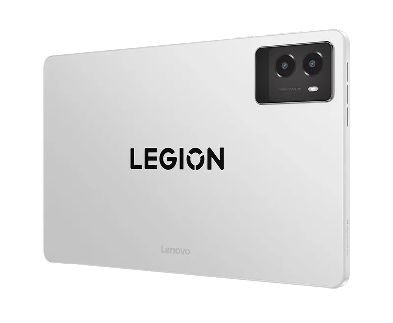 Lenovo Legion balta planšetė su dviguba galine kamera, skirta aukštos kokybės žaidimams ir darbui.